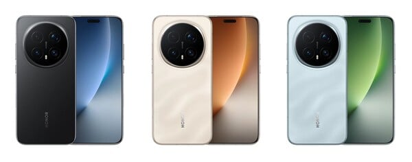 Honor Magic 8 Pro 黑色、日出金色和天青色（图片来源：Honor)