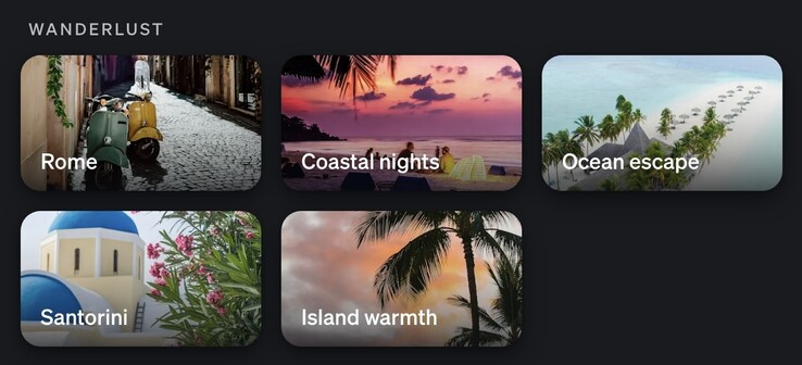 这五个新的 Wanderlust 场景可以在 Hue 场景图库中找到。(图片来源：飞利浦 Hue 应用程序截图）