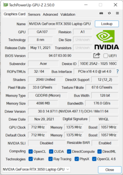 NvidiaGeForce RTX 3050 (35W TGP)
