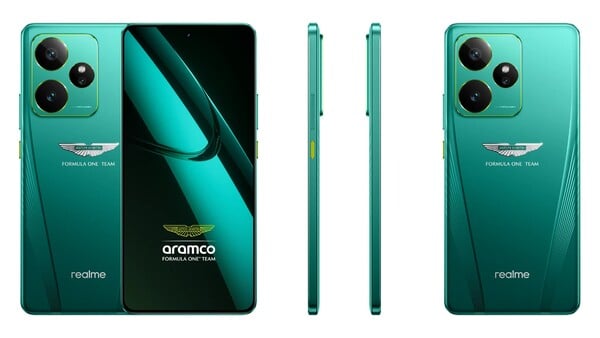 Realme GT 7 梦想版的电源键为黄色，相机岛周围有黄色点缀。(图片来源：Realme）
