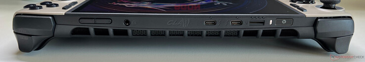连接：音量按钮、3.5 毫米音频、2 个 USB-C 4.0 和 Thunderbolt 4（40 Gbit/s、DisplayPort ALT 模式、Power Delivery 3.0）、带指纹扫描仪的电源按钮