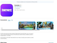 Apple 美国 App Store 上《堡垒之夜》的列表截图。(图片来源：美国应用商店截屏）
