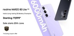 Realme Narzo 80 Lite 5G 有水晶紫和玛瑙黑两种颜色可供选择（图片来源：Realme）