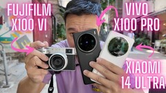 Youtuber Ben&#039;s Gadget Reviews 展示了富士 X100VI 与 vivo X100 Pro 和小米 14 Ultra 旗舰相机智能手机的对比图片。