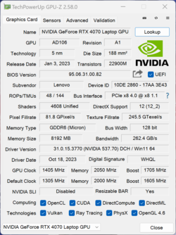 GPU-Z NvidiaGeForce RTX 4070 笔记本电脑