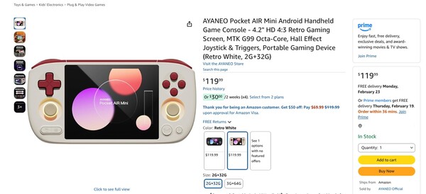 2GB RAM 版本的 Ayaneo Pocket Air Mini 有两种颜色可供选择，并将在几天内发货。