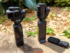 DJI Osmo Pocket 4P 与 Insta360 Luna Ultra 并排摆放