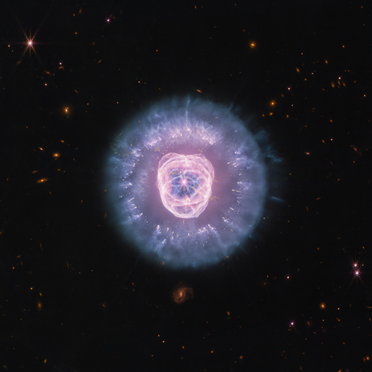 这张NGC 2392的图像由詹姆斯·韦伯太空望远镜使用NIRCam和MIRI仪器拍摄。