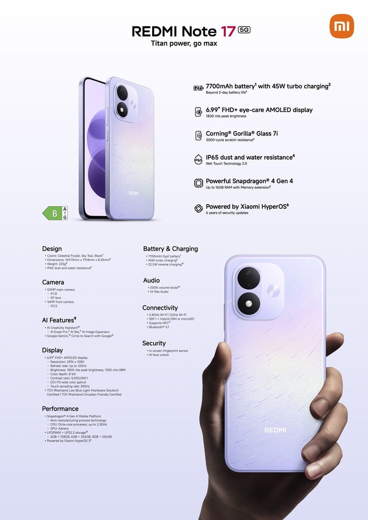 红米Note 17 5G详细规格