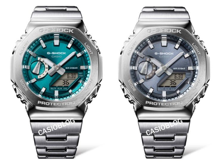 卡西欧 G-Shock GM-2110D-3A1（左）和 GM-2110D-8A（右）手表。(图片来源：Casioblog，经编辑）