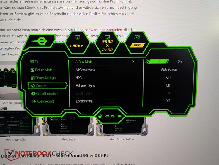 仅通过 OSD：320 Hz 全高清 AI 双模式