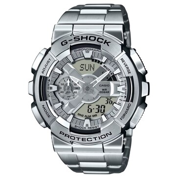 G-Shock GM-110D-8A 采用简洁的银色表面和枪灰色表盘。(图片来源：卡西欧美国公司）