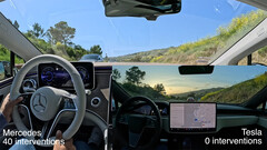 特斯拉 FSD 在与奔驰的竞争中表现出色(图片:Whole Mars/YT)