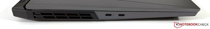 左侧。USB-C 4带Thunderbolt 4（DisplayPort 1.4），USB-C 3.2 Gen.2（DisplayPort 1.4）。