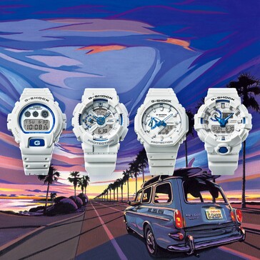 从左至右卡西欧 G-Shock DW-6900HDS-7、GA-110HDS-7A、GA-2100HDS-7A、GA-700HDS-7A。(图片来源：卡西欧）