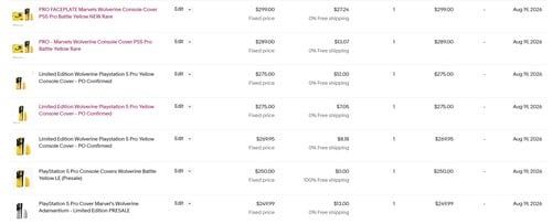 漫威金刚狼PS5主机保护套在eBay上的销售情况显示