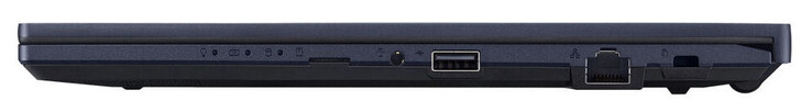 右侧：存储卡读卡器（MicroSD，可选），音频组合，USB 2.0（USB-A），千兆以太网，电缆锁的插槽