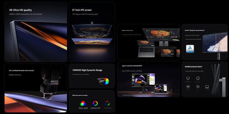 4K 显示器的主要亮点（图片来源：Xiaomi - 机器翻译）