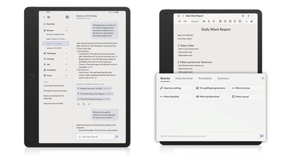 TCL Note A1 NxtPaper 搭载多项人工智能功能。(图片来源：TCL）