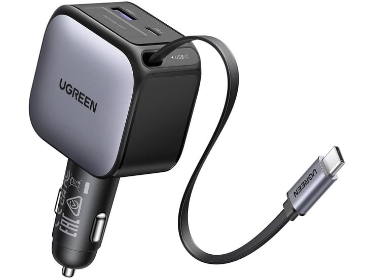 Ugreen 90W 伸缩式车载充电器。(图片来源：Ugreen）