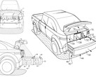 福特 F-150Lightning 可能很快就会有一个后备箱配件，与 Cybertruck 的双座后备箱相比，可大大提高其实用性。（图片来源：美国专利申请出版物）