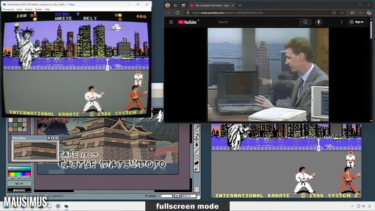 ShaderGlass 容器可与 240 Hz OLED BlurBusters CRT 着色器一起使用，以令人信服的方式模拟 CRT 运动清晰度（以及其他图像方面，包括改进的像素艺术），但 GPU 开销很大。(图片来源：Digital Foundry）