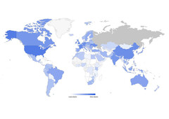 G7 国家、乌克兰和中国为深蓝色。遗憾的是，没有关于俄罗斯的数据。(图片：imperva）