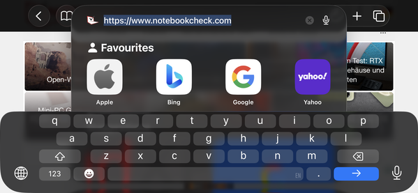 键盘横向显示（Safari Mobile 26）