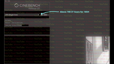Core Ultra 9 185H Cinebench R20 单核成绩。(来源：摩尔定律已死）