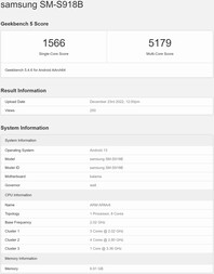 Galaxy S23 Ultra。(图片来源：Geekbench)