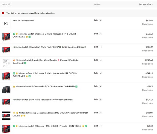 任天堂 Switch 2 eBay 预购销售（图片来源：截图，eBay）