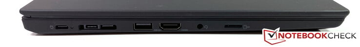 左边：2个USB-C 3.2 Gen 2，对接端口/微型以太网，USB-A 3.2 Gen 1，HDMI 2.0，3.5毫米音频，微型SD。