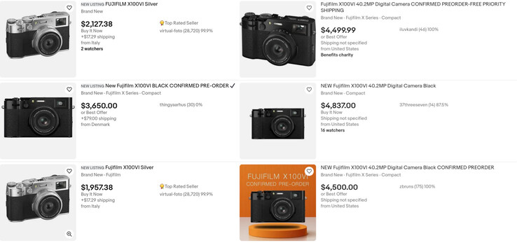一些 ebay 上的富士 X100VI 预购清单预计买家将为这款小型相机支付高达 4800 美元的价格。(图片来源：eBay）