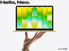 MacBook Neo 的起售价现为 699 美元。图为：一张展示该笔记本电脑正面的宣传图（经过编辑）。
