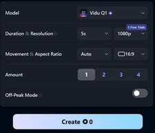 选择机型和分辨率（图片来源：Vidu.com 截图）