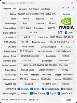 GPU-ZGeForce RTX 4070 笔记本电脑