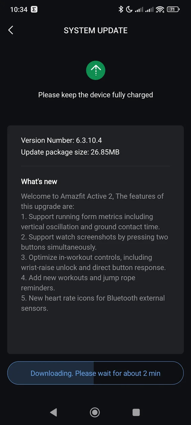 Amazfit Active 2（圆形）6.3.10.4 版软件的发布说明。(图片来源：Reddit）