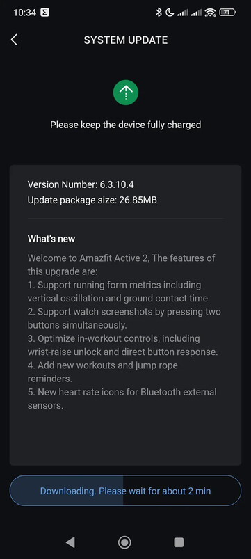 Amazfit Active 2（圆形）6.3.10.4 版软件的发布说明。(图片来源：Reddit）
