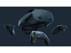 Meta 限量版 Quest 3S Xbox 版 VR 头显的产品目录图片，黑色背景。(图片来源：Meta）