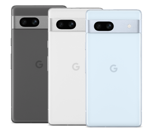 谷歌Pixel 7a--炭色、雪色和海色选择。(图片来源：谷歌)