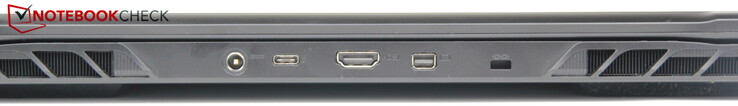 后部。电源，雷电4/USB-C 3.2 Gen2 (DisplayPort 1.4, Power Delivery: no), HDMI, MiniDP, Kensington