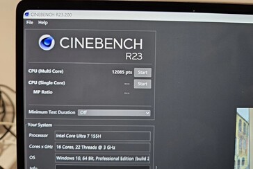Core Ultra 7 155H Cinebench R23 结果。(来源：@9550pro on X）