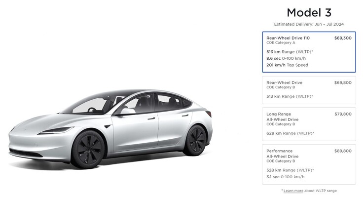 现在有了第四款 Model 3 110 版本（图片：特斯拉 SG）