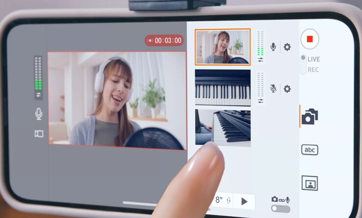 佳能 Live Switcher Mobile 应用程序可与多台佳能 EOS R50 V 摄像机配合使用，进行多机直播制作。(图片来源：佳能）