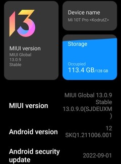 小米10T Pro上的MIUI 13.0.9细节（来源：自己）。