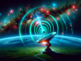 人工智能生成的从深空到达地球的无线电信号。(图片来源：Dall-E 3）