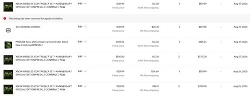 Xbox 无线手柄 X25 特别版在 eBay 上的销售情况如下
