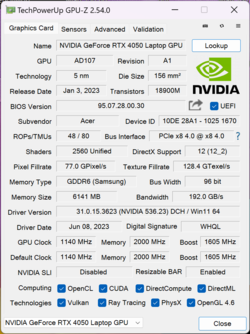 GPU-Z NvidiaGeForce RTX 4050 笔记本电脑