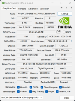 GPU-Z NvidiaGeForce RTX 4050 笔记本电脑