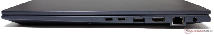 右侧雷电 4、USB 3.2 Gen2 Type-C（DisplayPort/电力传输）、USB 3.2 Gen1 Type-A、HDMI 2.1 输出、RJ-45、DC-输入